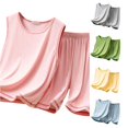 thumbnail image 1 of HCYSFG Boys Solid Color Outfit Sets 2 Piece Crewneck Sleeveless Elastic Waist Contrast Clothing Sets Tank Top And Knee Length Shorts Matching Sets, 1 of 2