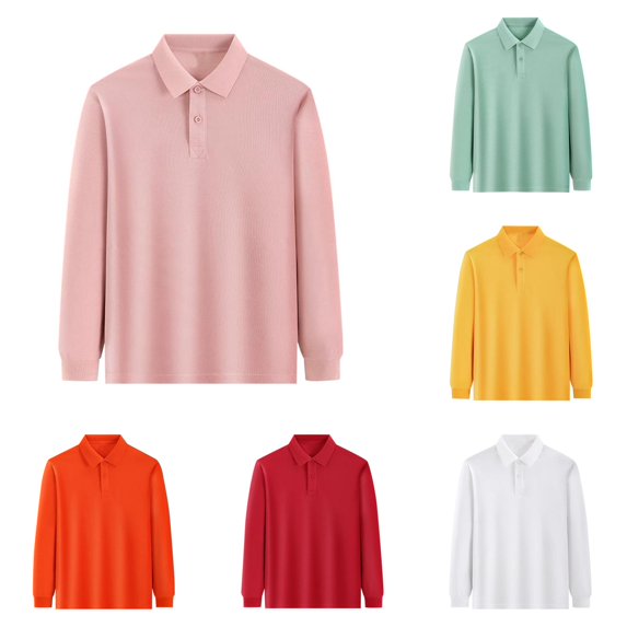 HCYSFG Boys Solid Color Polo Shirt Notch Neck Long Sleeve Two Button Placket Classic School Uniform Top Fall Golf Shirt
