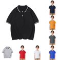 thumbnail image 1 of HCYSFG Boys Solid Color Polo Shirt Notch Neck Short Sleeve Contrast Two Button Placket Classic School Uniform Top Golf Tees, 1 of 6