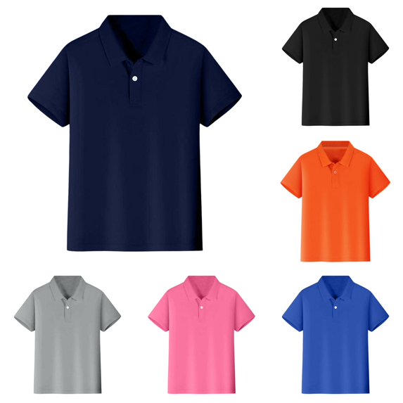 HCYSFG Boys Solid Color Polo Uniform Top Notch Neck Short Sleeve Single Button Placket Regular Fit School Shirt Summer Golf Tees