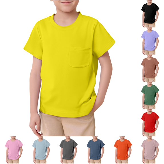 HCYSFG Boys Solid Color T Shirts Crewneck Short Sleeve Chest Pocket Regular Fit Basic Casual Tees Everyday School Summer Tops