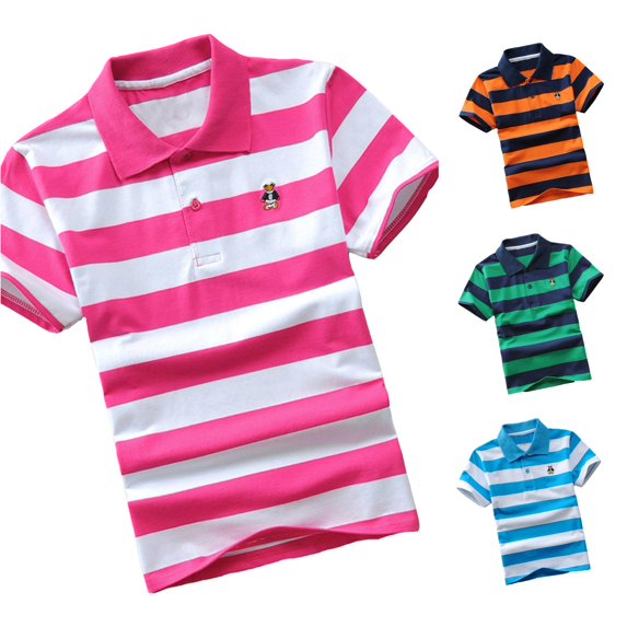 HCYSFG Boys Striped Polo Tees Notch Neck Short Sleeve Button Placket Classic Preppy School Tops School Uniform Casual Golf Tees