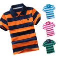 thumbnail image 1 of HCYSFG Boys Striped Polo Tees Notch Neck Short Sleeve Button Placket Classic Preppy School Tops School Uniform Casual Golf Tees, 1 of 3