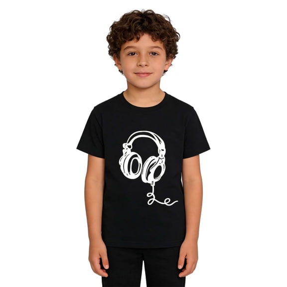 HCYSFG Boys Top Cool DJ Headphones Graphic T-Shirt Crew Neck Short Sleeve Music Beats Novelty Summer Shirt Clothes