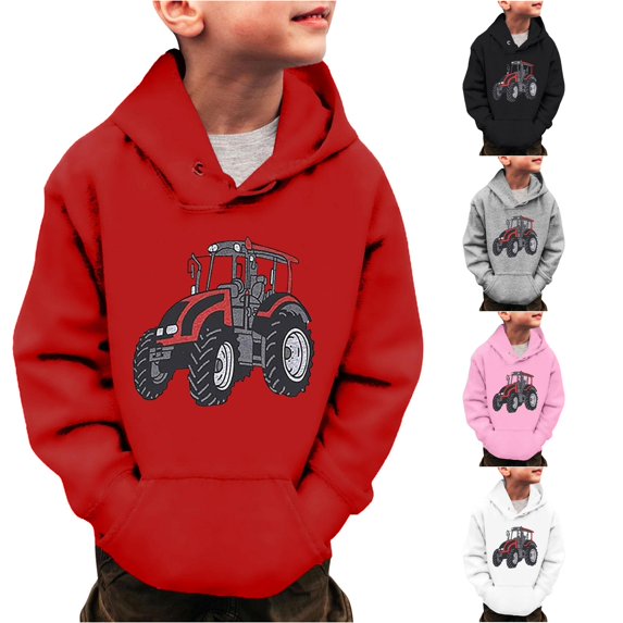 HCYSFG Boys Tractor Hoodies Long Sleeve Hooded Drawstring Kangaroo Pocket Ribbed Relaxed Fit Pullovers Casual Sweatshirts