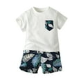 thumbnail image 1 of HCYSFG Boys Tropical Leaf Print Outfit Sets 2 Piece Short Sleeve Crewneck Clothing Sets Pocket T Shirt And Shorts Matching Sets, 1 of 7