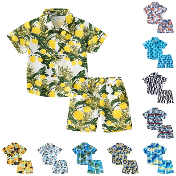 HCYSFG Boys Tropical Print Outfit Sets 2 Piece Button Front Shirt And Shorts Clothing Sets Collared Short Sleeve Matching Sets