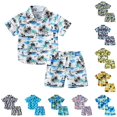 thumbnail image 1 of HCYSFG Boys Tropical Print Outfit Sets 2 Piece Button Front Shirt And Shorts Clothing Sets Collared Short Sleeve Matching Sets, 1 of 5