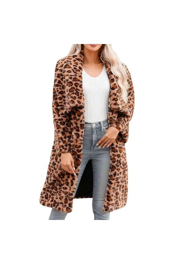 Cheetah Print Coats For Women Leopard Print Cardigans Open Front Long Sleeve Longline Lightweight Relaxed Fit Winter Wear