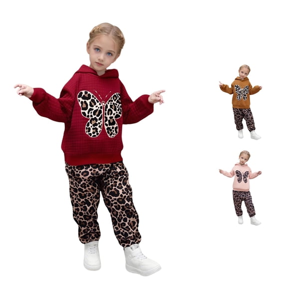 HCYSFG Cheetah Print Outfit Sets For Girls Leopard Print 2 Piece Tops Hooded Long Sleeve Butterfly Sweatshirt Jogger Pants Bottoms