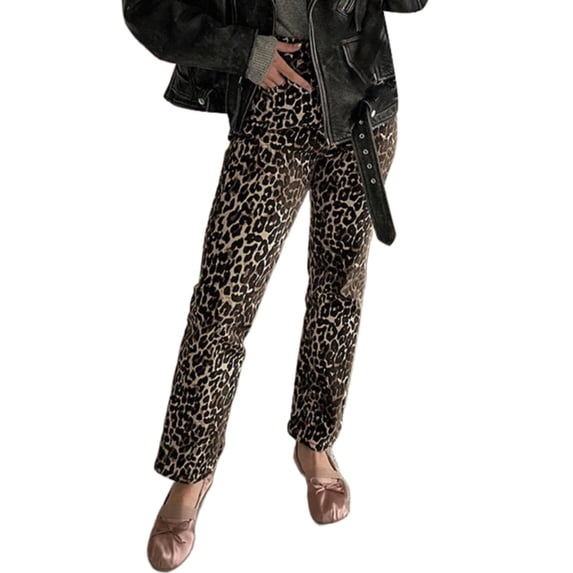HCYSFG Cheetah Print Pants For Women Leopard Print Trousers High Waisted Straight Leg Ankle Length Relaxed Fit Bottoms