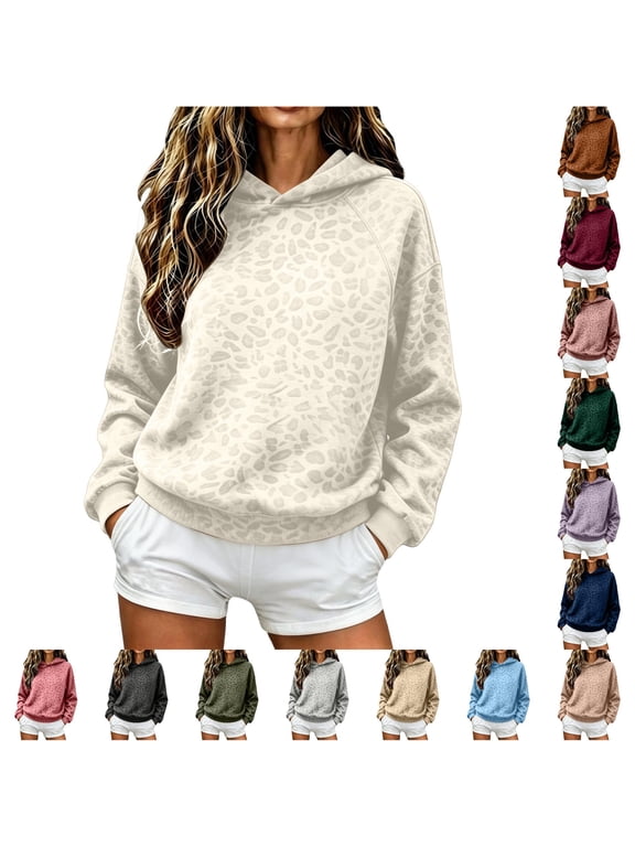 Cheetah Print Tops For Women Leopard Print Hoodies Long Sleeve Pullover Drop Shoulder Loose Fit Casual Everyday Sweatshirts