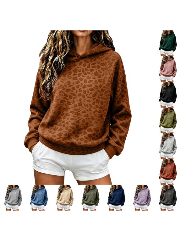 Cheetah Print Tops For Women Leopard Print Hoodies Long Sleeve Pullover Drop Shoulder Loose Fit Casual Everyday Sweatshirts