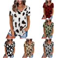 thumbnail image 1 of HCYSFG Cheetah Print Tops For Women Leopard Print T Shirts V Neck Short Sleeve Curved Hem Loose Fit Pullover Everyday Wear Tees, 1 of 3