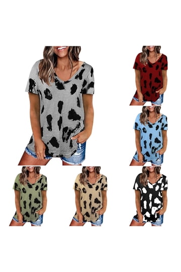 V Neck Leopard Print T Shirt