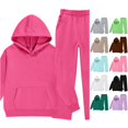 thumbnail image 1 of HCYSFG Girls 2 Piece Sweatsuit Set Pullover Hooded Long Sleeve Solid Color Outfit Set Wide Leg Elastic Waist Pants With Pockets Back To School Tracksuit Set, 1 of 9