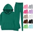 thumbnail image 1 of HCYSFG Girls 2 Piece Sweatsuit Set Pullover Hooded Long Sleeve Solid Color Outfit Set Wide Leg Elastic Waist Pants With Pockets Back To School Tracksuit Set, 1 of 9