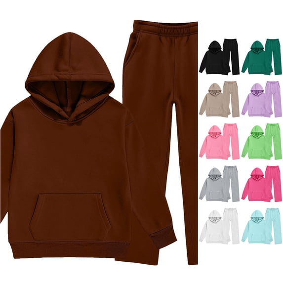 HCYSFG Girls 2 Piece Sweatsuit Set Pullover Hooded Long Sleeve Solid Color Outfit Set Wide Leg Elastic Waist Pants With Pockets Back To School Tracksuit Set