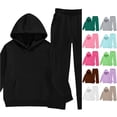 thumbnail image 1 of HCYSFG Girls 2 Piece Sweatsuit Set Pullover Hooded Long Sleeve Solid Color Outfit Set Wide Leg Elastic Waist Pants With Pockets Back To School Tracksuit Set, 1 of 9