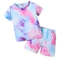 thumbnail image 1 of HCYSFG Girls Abstract Print Outfit Sets 2 Piece Crewneck Short Sleeve Elastic Waist Clothing Sets T Shirt And Shorts Matching Sets, 1 of 7