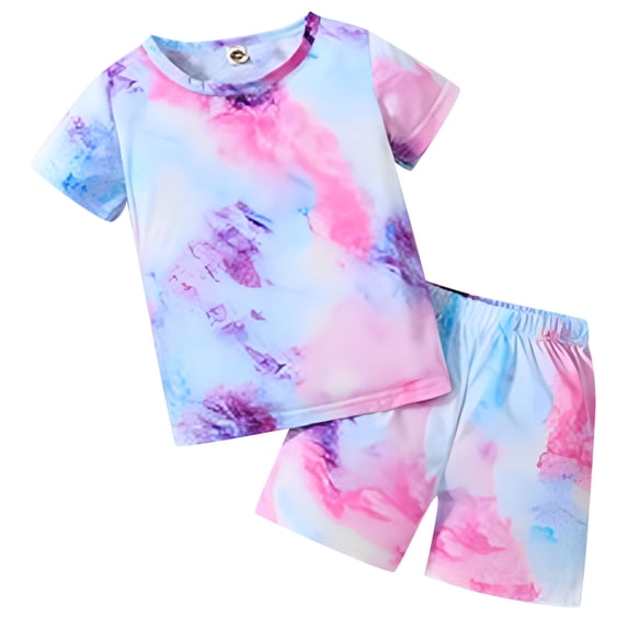 HCYSFG Girls Abstract Print Outfit Sets 2 Piece Crewneck Short Sleeve Elastic Waist Clothing Sets T Shirt And Shorts Matching Sets