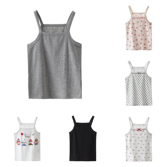 HCYSFG Girls Assorted Print Tank Tops Square Neck Sleeveless Cherry Heart Cartoon Graphic Basic UnderTees Summer Camisoles