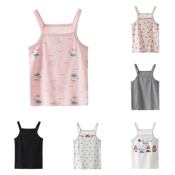 HCYSFG Girls Assorted Print Tank Tops Square Neck Sleeveless Cherry Heart Cartoon Graphic Basic UnderTees Summer Camisoles