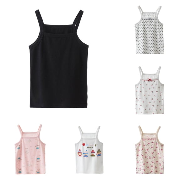 HCYSFG Girls Assorted Print Tank Tops Square Neck Sleeveless Cherry Heart Cartoon Graphic Basic UnderTees Summer Camisoles