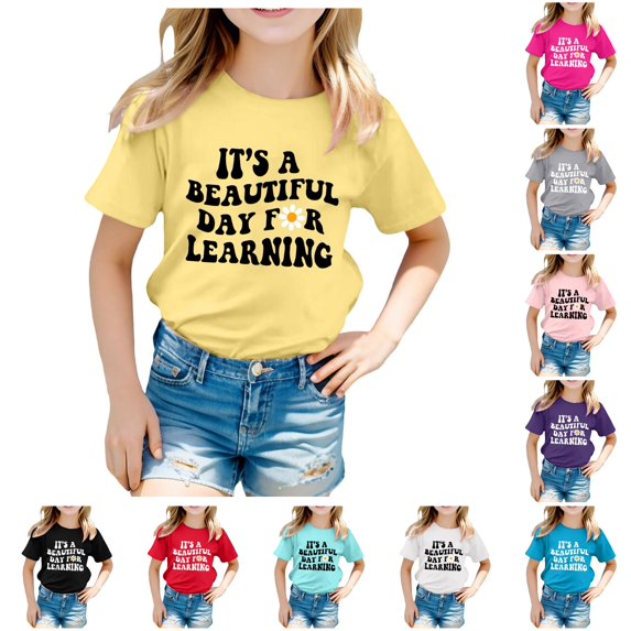 HCYSFG Girls Back To School T Shirts Beautiful Day For Learning Letter Graphic Crewneck Short Sleeve Classroom Graphic Tees School Tops