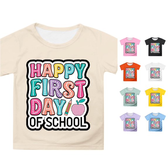 HCYSFG Girls Back To School T Shirts Happy First Day Letter Graphic Crewneck Short Sleeve Classroom Graphic Tees School Tops