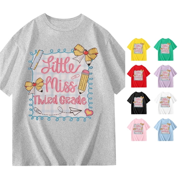 HCYSFG Girls Back To School Top Short Sleeve Third Grade Graphic Print Crew Neck T Shirt Classroom Wear Student Tee