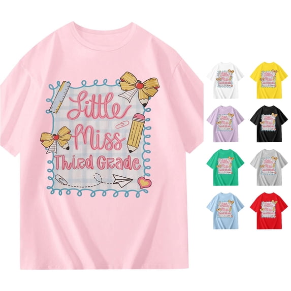 HCYSFG Girls Back To School Top Short Sleeve Third Grade Graphic Print Crew Neck T Shirt Classroom Wear Student Tee