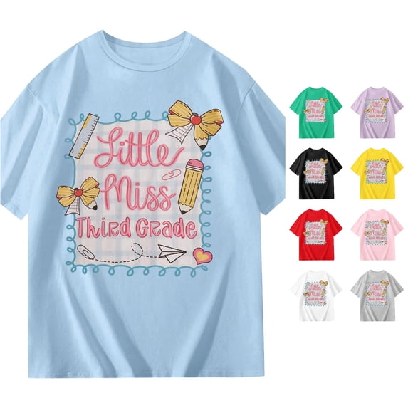 HCYSFG Girls Back To School Top Short Sleeve Third Grade Graphic Print Crew Neck T Shirt Classroom Wear Student Tee