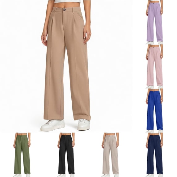 HCYSFG Girls Back To School Uniform Pants High Waisted Pleated Wide Leg Button Front Side Pockets Preppy Dress Slacks Classroom Bottoms