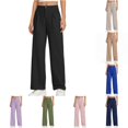 thumbnail image 1 of HCYSFG Girls Back To School Uniform Pants High Waisted Pleated Wide Leg Button Front Side Pockets Preppy Dress Slacks Classroom Bottoms, 1 of 8