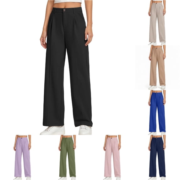HCYSFG Girls Back To School Uniform Pants High Waisted Pleated Wide Leg Button Front Side Pockets Preppy Dress Slacks Classroom Bottoms