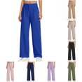 thumbnail image 1 of HCYSFG Girls Back To School Uniform Pants High Waisted Pleated Wide Leg Button Front Side Pockets Preppy Dress Slacks Classroom Bottoms, 1 of 8