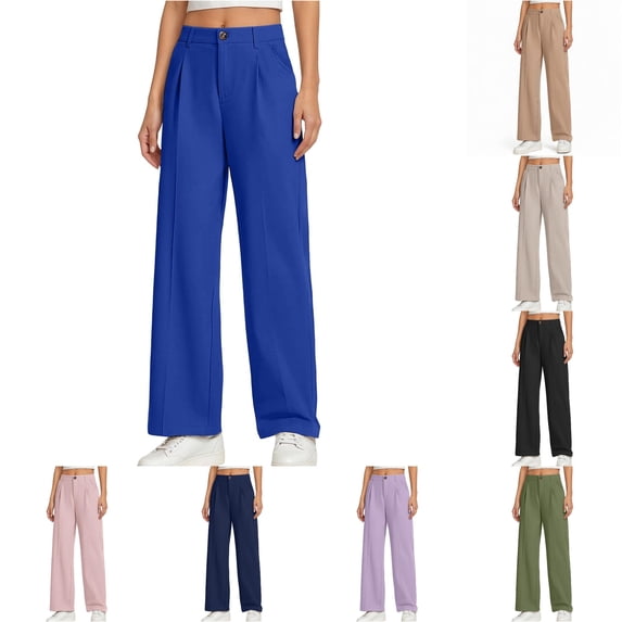 HCYSFG Girls Back To School Uniform Pants High Waisted Pleated Wide Leg Button Front Side Pockets Preppy Dress Slacks Classroom Bottoms