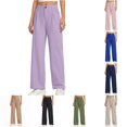 thumbnail image 1 of HCYSFG Girls Back To School Uniform Pants High Waisted Pleated Wide Leg Button Front Side Pockets Preppy Dress Slacks Classroom Bottoms, 1 of 8