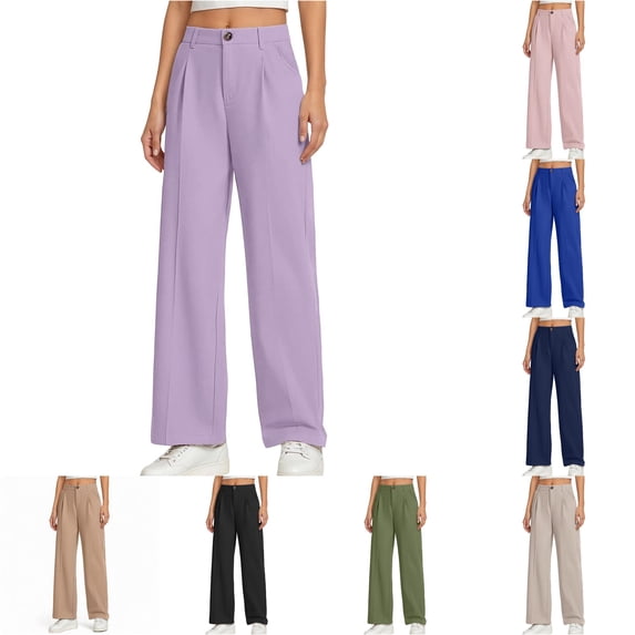 HCYSFG Girls Back To School Uniform Pants High Waisted Pleated Wide Leg Button Front Side Pockets Preppy Dress Slacks Classroom Bottoms