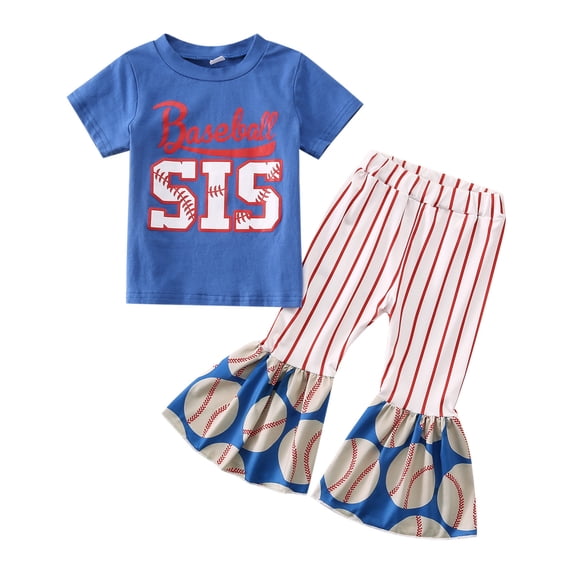 HCYSFG Girls Baseball Graphic Matching Outfits Crew Neck Short Sleeve T Shirt And Flare Pants 2 Piece Clothing Set Sports Ensemble