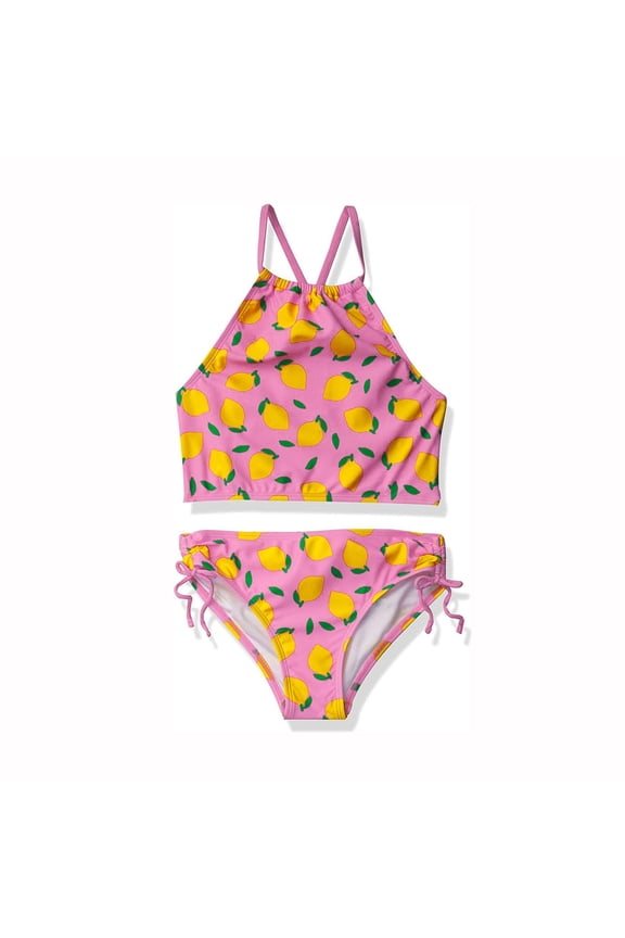 Girls Bikini Cute Triangle Style Camisole Ruffle Trimmed Tops Swimsuit Sleeveless Pretty Adorable Swimwear 2 Piece