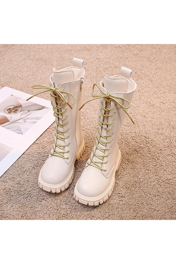 Girls Boots Gold Laces Style Leather Knee High Boots Soft Sole Fashion Comfortable Long Princess Riding Boots Kids Footwear