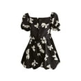thumbnail image 1 of HCYSFG Girls Bow Print Outfit Sets 2 Piece Square Neck Short Puff Sleeve Clothing Sets Button Front Top And Shorts Matching Sets, 1 of 9