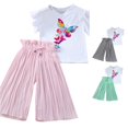 thumbnail image 1 of HCYSFG Girls Butterfly Graphic Outfit Sets 2 Piece V Neck Short Flutter Sleeve Clothing Sets Cold Shoulder Tee And Pleated Wide Leg Pants Matching Sets, 1 of 6