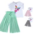 thumbnail image 1 of HCYSFG Girls Butterfly Graphic Outfit Sets 2 Piece V Neck Short Flutter Sleeve Clothing Sets Cold Shoulder Tee And Pleated Wide Leg Pants Matching Sets, 1 of 5