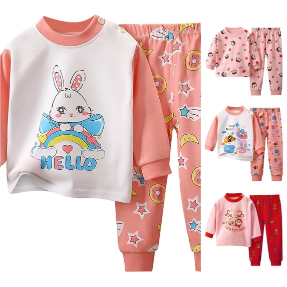 HCYSFG Girls Cartoon Holiday And Animal Graphic Outfit Sets 2 Piece Crewneck Long Sleeve Lounge Set Top And Pajama Pants Elastic Waist Matching Sets