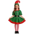 thumbnail image 1 of HCYSFG Girls Christmas Costume Sets Elf 2 Piece Short Sleeve Collared Dress Up Outfits Elf Dress And Hat Button Detail Layered Skirt Performance Sets, 1 of 5