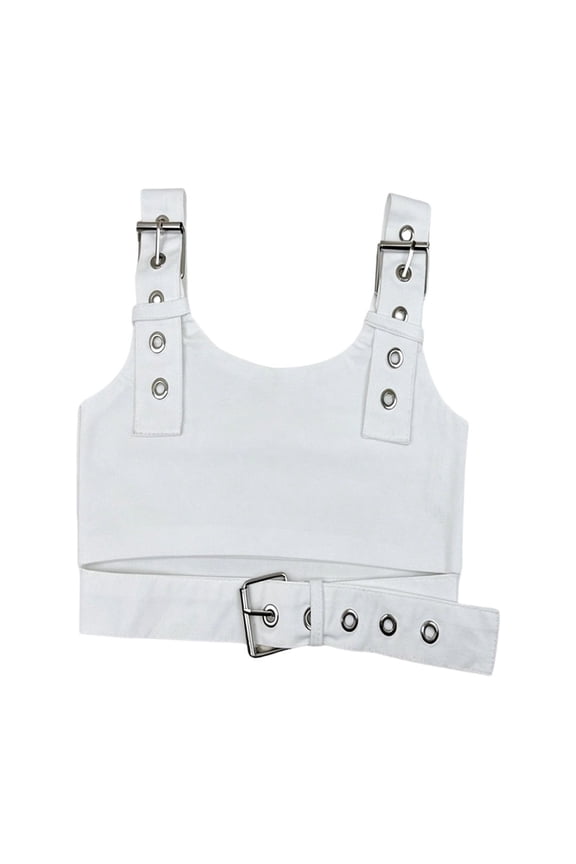Girls Crop Crew Neck Sleeveless Tops Utilitarian Cargo Style Solid Plain Color T-Shirts Tactical Tactical Vest Tank Tees