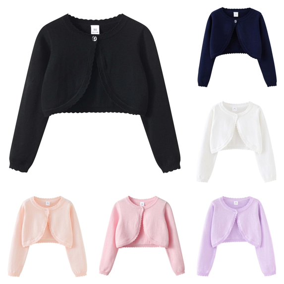 HCYSFG Girls Cropped Cardigan Sweater Open Front Long Sleeve Single Button Scalloped Dressy Shrug Party Knit Tops